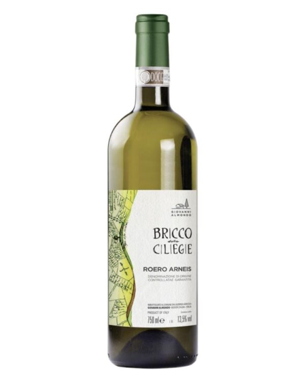 Almondo roero arneis Bricco delle Ciliegie bottiglia di vino bianco prodotto in Italia, nella zona del Roero in Piemonte