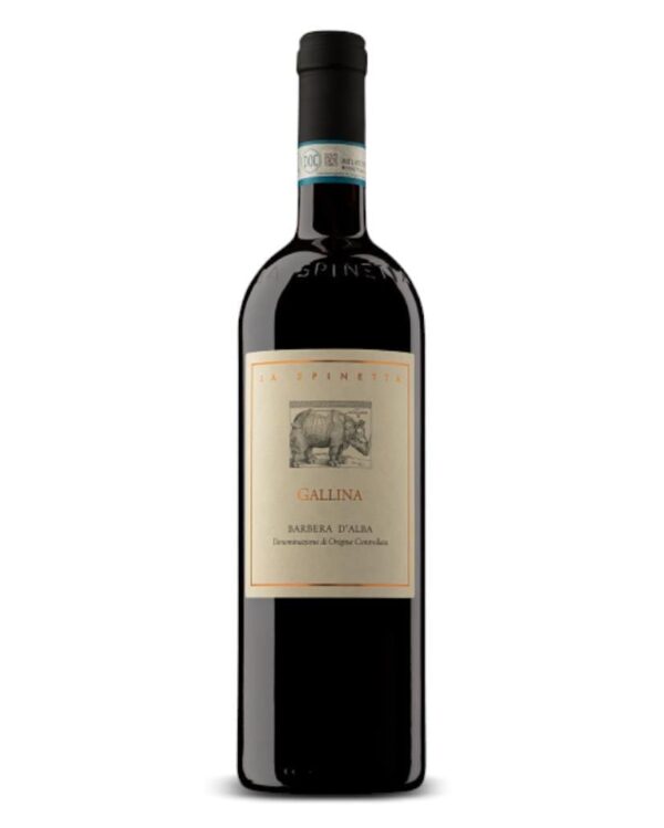 la spinetta barbera d'alba gallina bottiglia di vino rosso prodotta in Italia, in Piemonte da uve Barbera