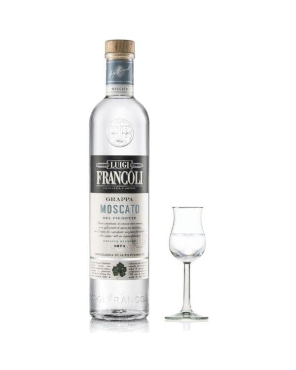 Francoli grappa di moscato bottiglia di distillato prodotto in Italia, in Piemonte