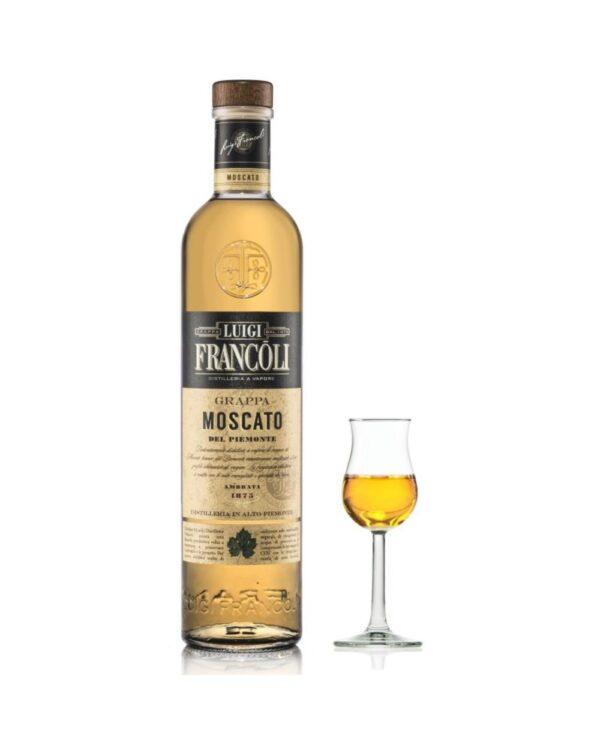 Francoli grappa di moscato invecchiata bottiglia di distillato prodotto in Italia, in Piemonte