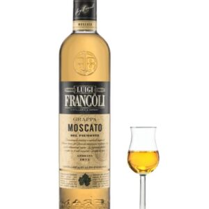 Francoli grappa di moscato invecchiata bottiglia di distillato prodotto in Italia, in Piemonte