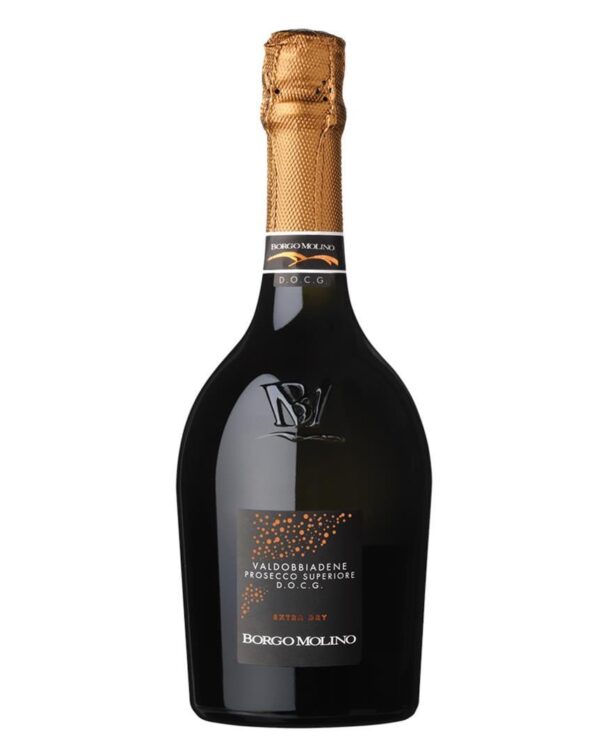 Borgo Molino prosecco valdobbiadene extra dry bottiglia di vino spumante prodotto in Italia, nella zona di Valdobbiadene in Veneto