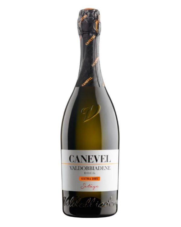 canevel prosecco valdobbiadene Setage Extra Dry bottiglia di vino spumante prodotto in Italia, nella zona di Valdobbiadene in Veneto