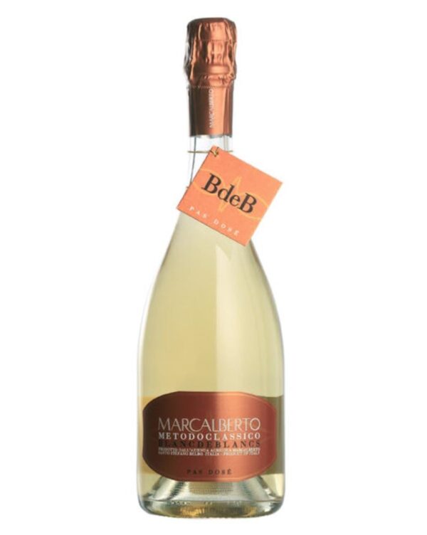 marcalberto alta langa blanc de blancs bottiglia di spumante prodotto in Italia, nella zona dell'alta langa in Piemonte