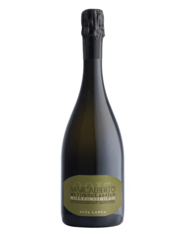 marcalberto alta langa extra brut bottiglia di spumante prodotto in Italia, nella zona dell'alta langa in Piemonte
