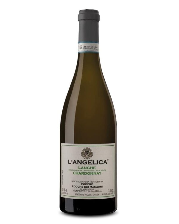 rocche dei manzoni chardonnay l'angelica bottiglia di vino bianco prodotto in Italia, nella zona delle Langhe in Piemonte