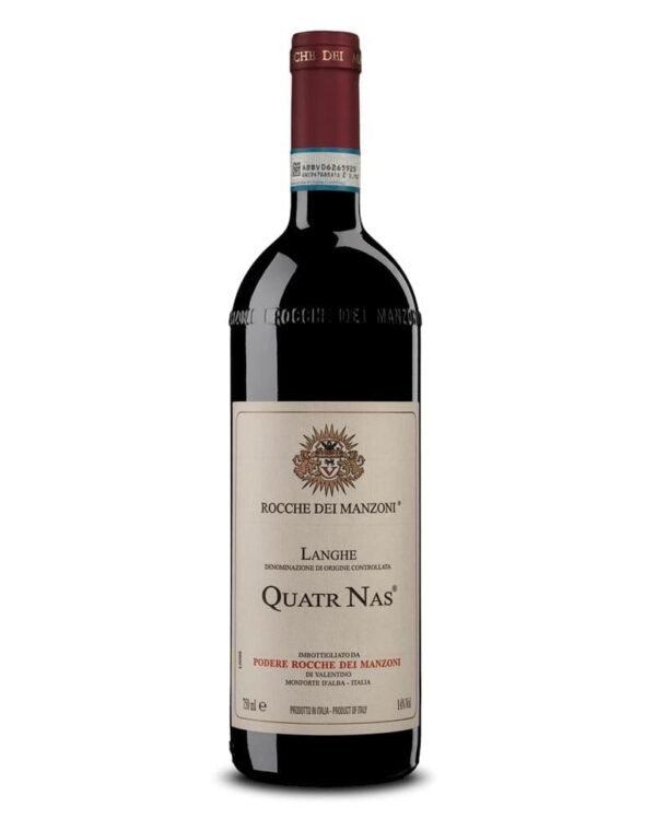 rocche dei manzoni langhe quatr nas bottiglia di vino rosso prodotto in Italia, nella zona delle Langhe in Piemonte