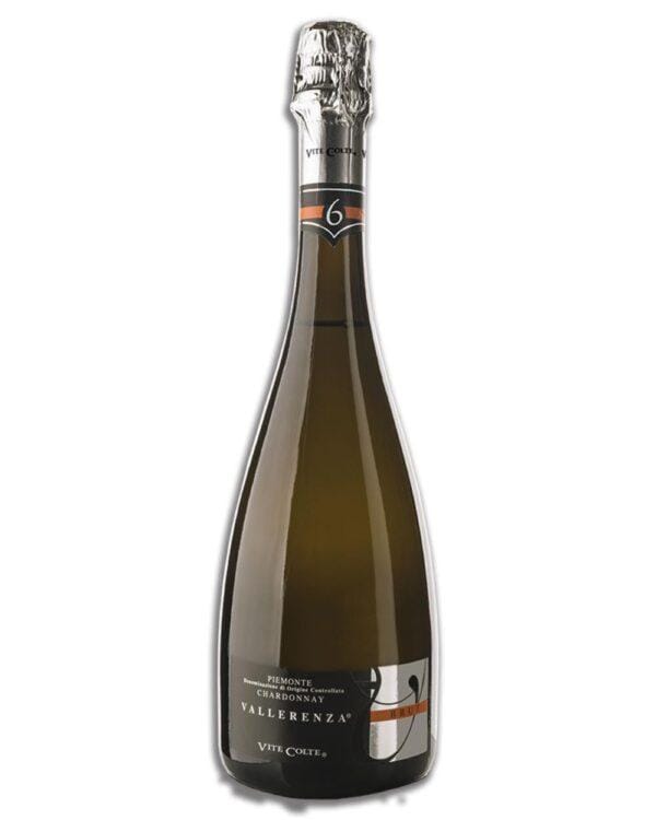 vite colte spumante vallerenza brut bottiglia di spumante prodotto in Italia, nel territorio delle Langhe in Piemonte