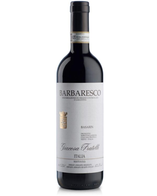 fratelli giacosa barbaresco basarin bottiglia di vino rosso prodotto in Italia, nella zona delle Langhe in Piemonte