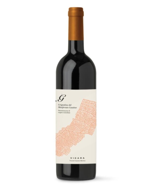 vicara grignolino del monferrato G bottiglia di vino rosso prodotto in Italia, nel Monferrato in Piemonte