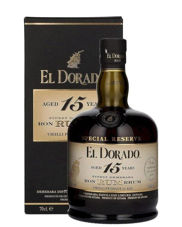 el dorado rum demerara 15 yo bottiglia di distillato prodotto nella Guyana