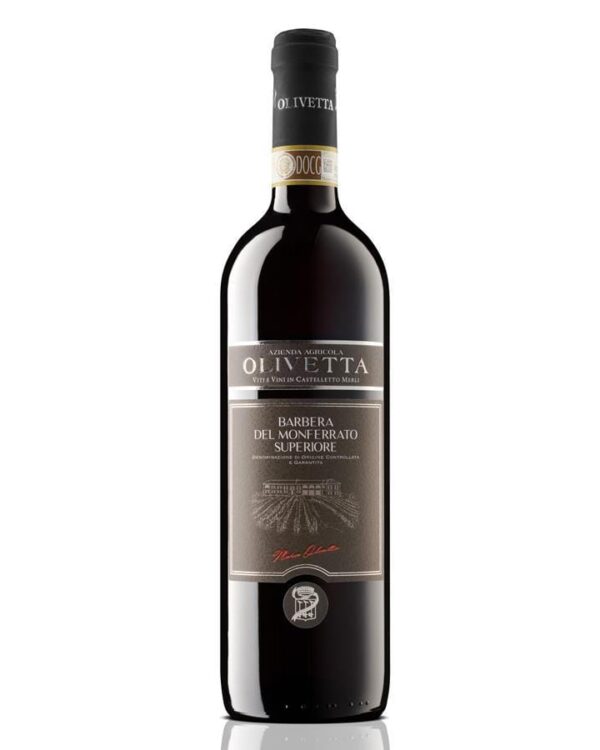 olivetta barbera del monferrato superiore bottiglia di vino rosso prodotto in Italia, nel monferrato in Piemonte
