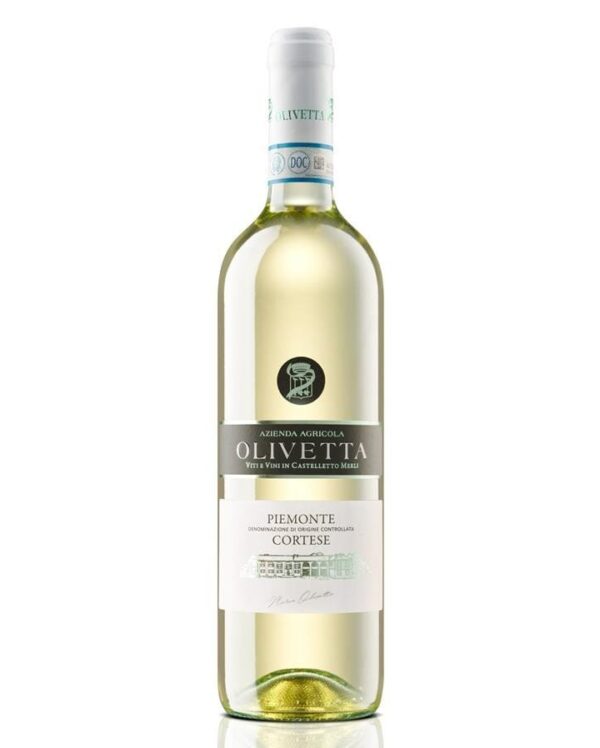 olivetta monferrato cortese bottiglia di vino bianco prodotto in Italia, nel monferrato in Piemonte