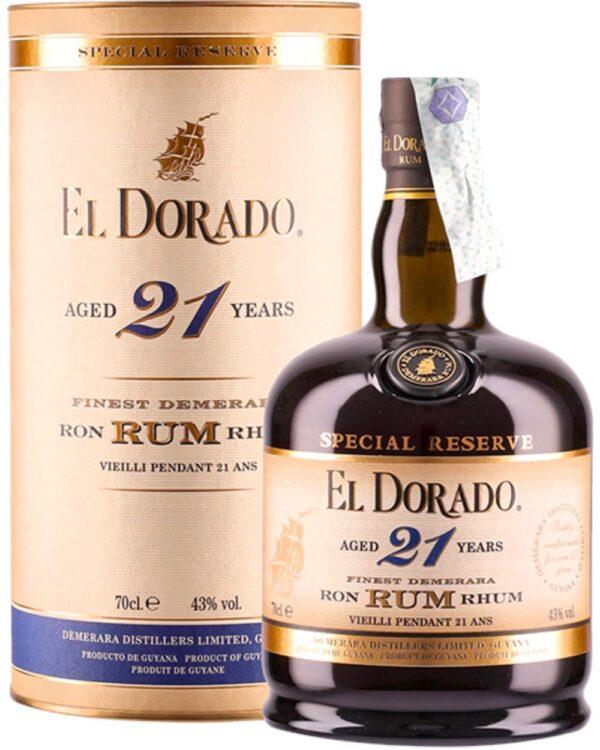 el dorado rum demerara 21 yo bottiglia di distillato prodotto nella Guyana