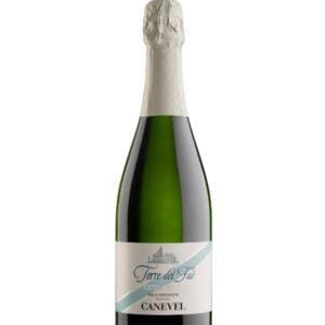 canevel prosecco valdobbiadene terre del faè extra brut bottiglia di vino spumante prodotto in Italia, nella zona di Valdobbiadene in Veneto