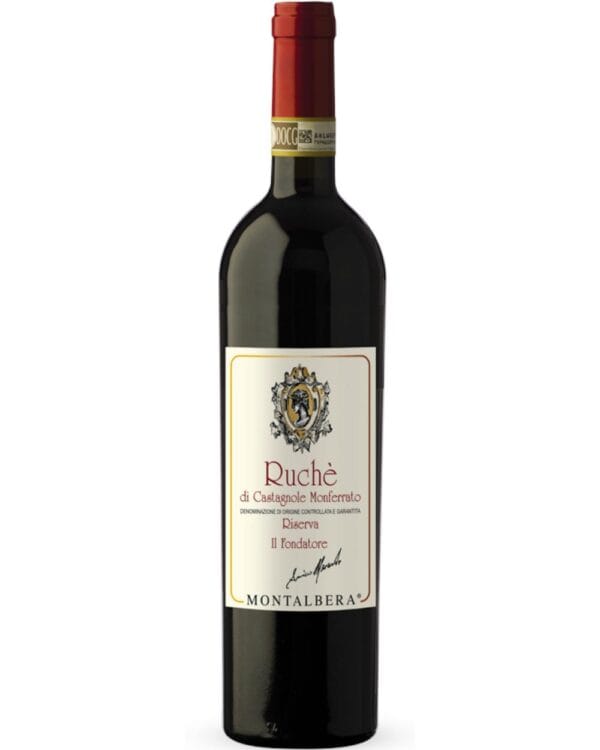 montalbera ruchè di castagnole riserva il fondatore bottiglia di vino rosso prodotto in Italia, nel monferrato in Piemonte