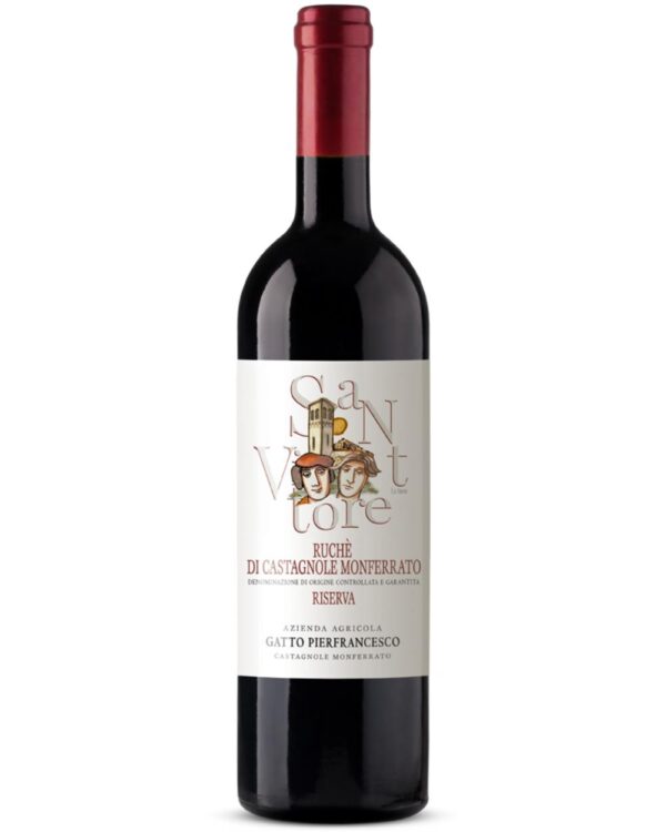 gatto ruchè di castagnole riserva san vittore bottiglia di vino rosso prodotto in Italia, nel monferrato astigiano