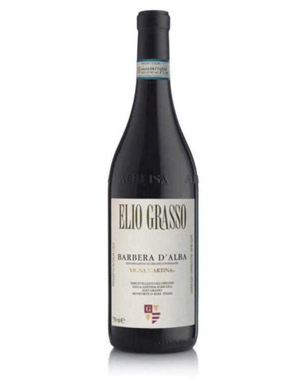 elio grasso barbera vigna martina bottiglia di vino rosso prodotto in Italia, nella zona delle Langhe in Piemonte