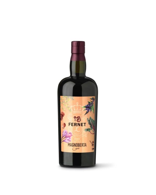 magnoberta Amaro Fernet bottiglia di liquore alle erbe prodotto in Italia, in Piemonte