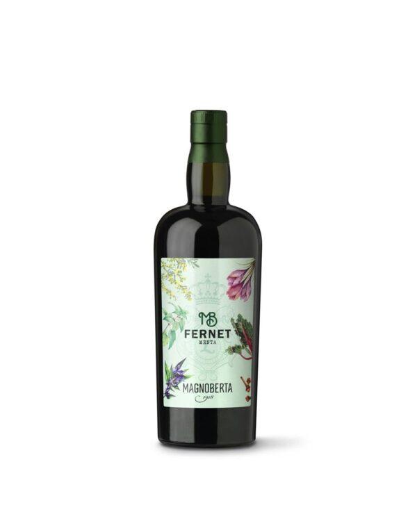 magnoberta Amaro Fernet Menta bottiglia di liquore alle erbe prodotto in Italia, in Piemonte